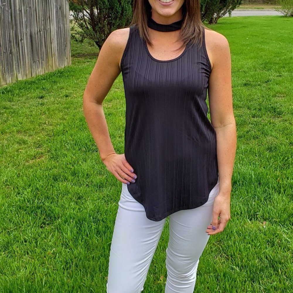 Sleeveless Mock Choker Tank Top Black Sexy Shirt